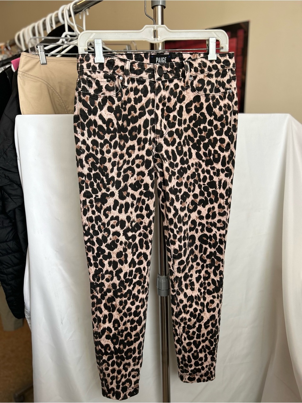 PAIGE Leopard-Print Skinny Jeans in Blush and Black